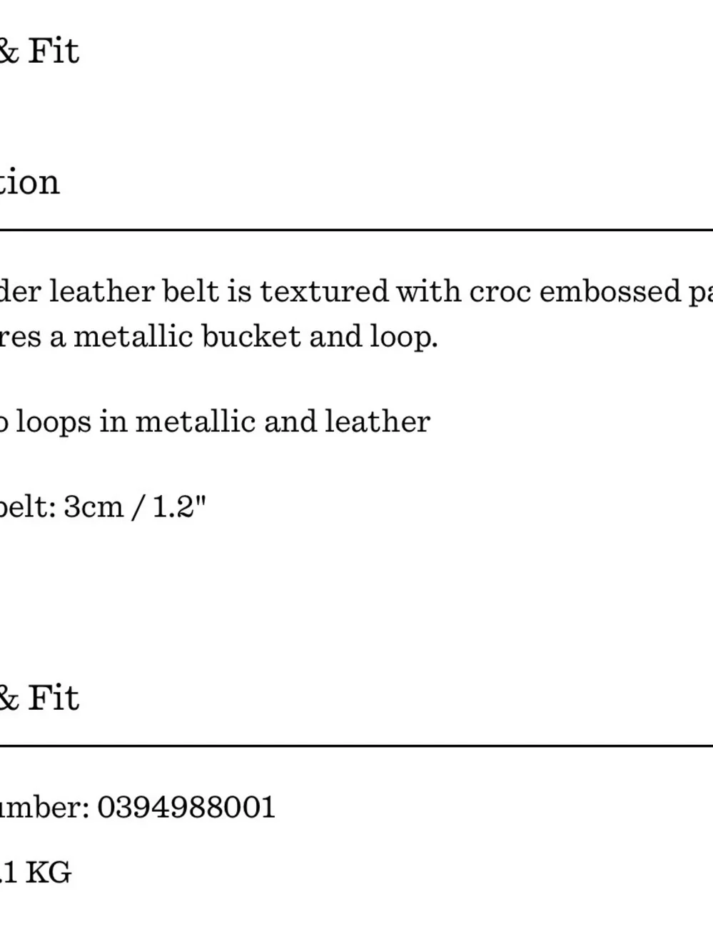 & Other Stories Black Croc-Embossed Leather Belt with Gold Buckle